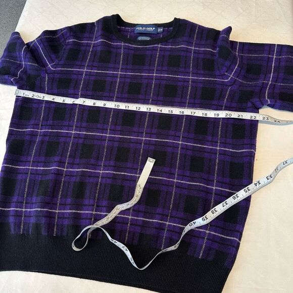Vintage Polo Golf Ralph Lauren Purple Plaid Sweater Mens Merino Wool Cashmere - Picture 5 of 7